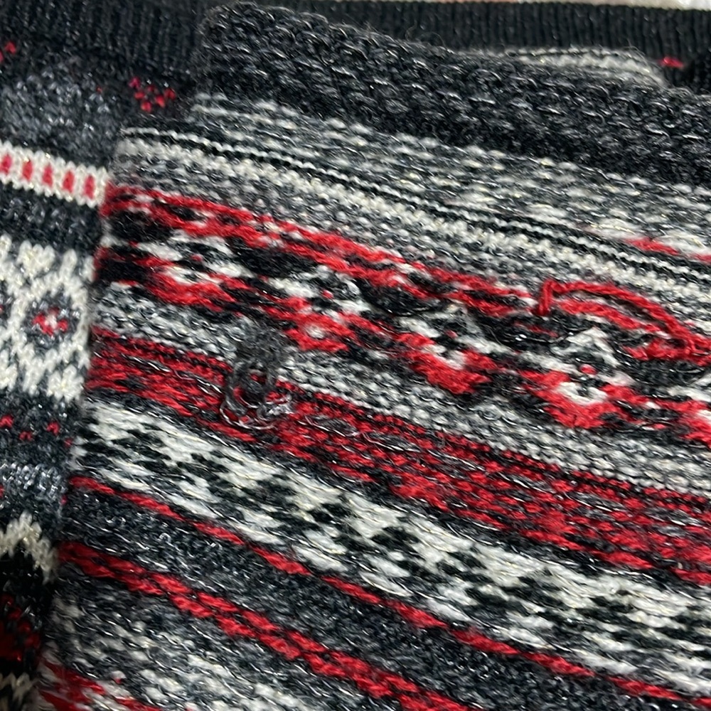 #0079 Vera Wang Princess Black Red 7 White Winter Flare Sweater Mini-xl - Picture 9 of 9